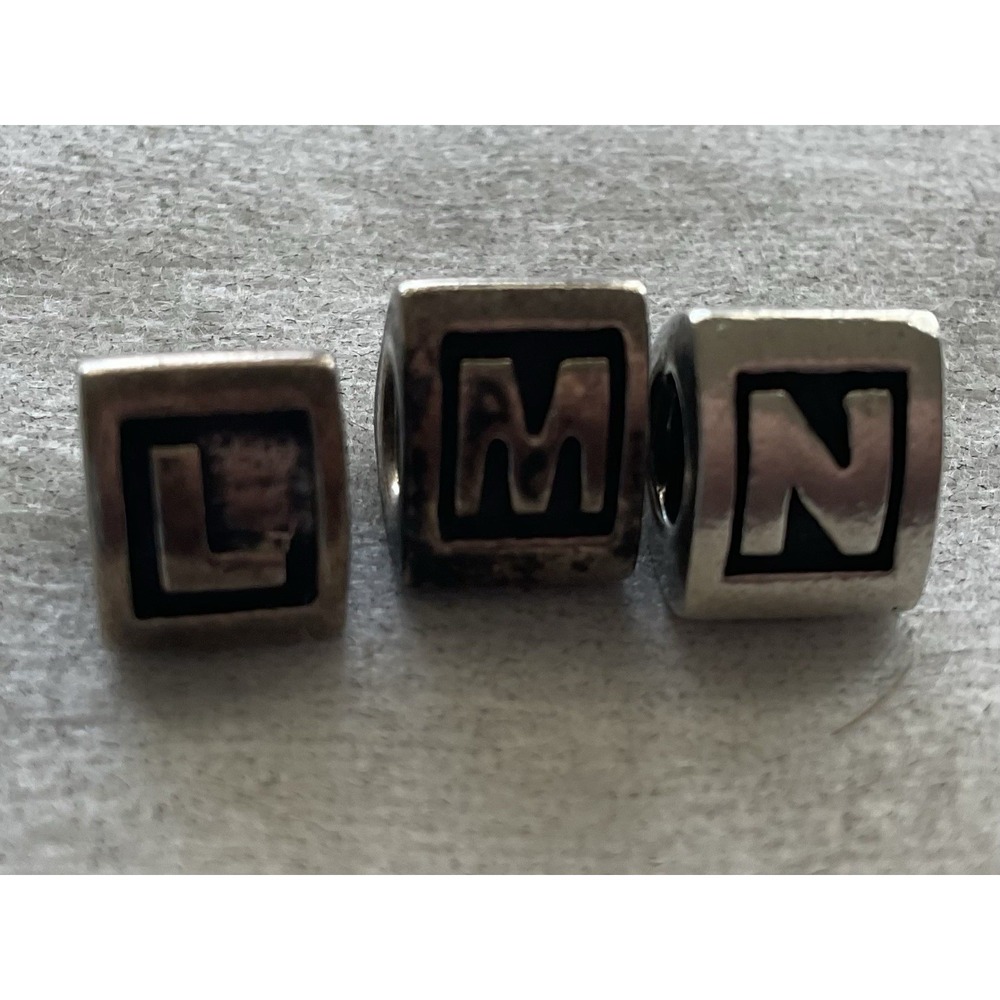 Lot Of 3 Pandora Charms Alphabet Letter Blocks L M N ALE 925 Sterling Silver